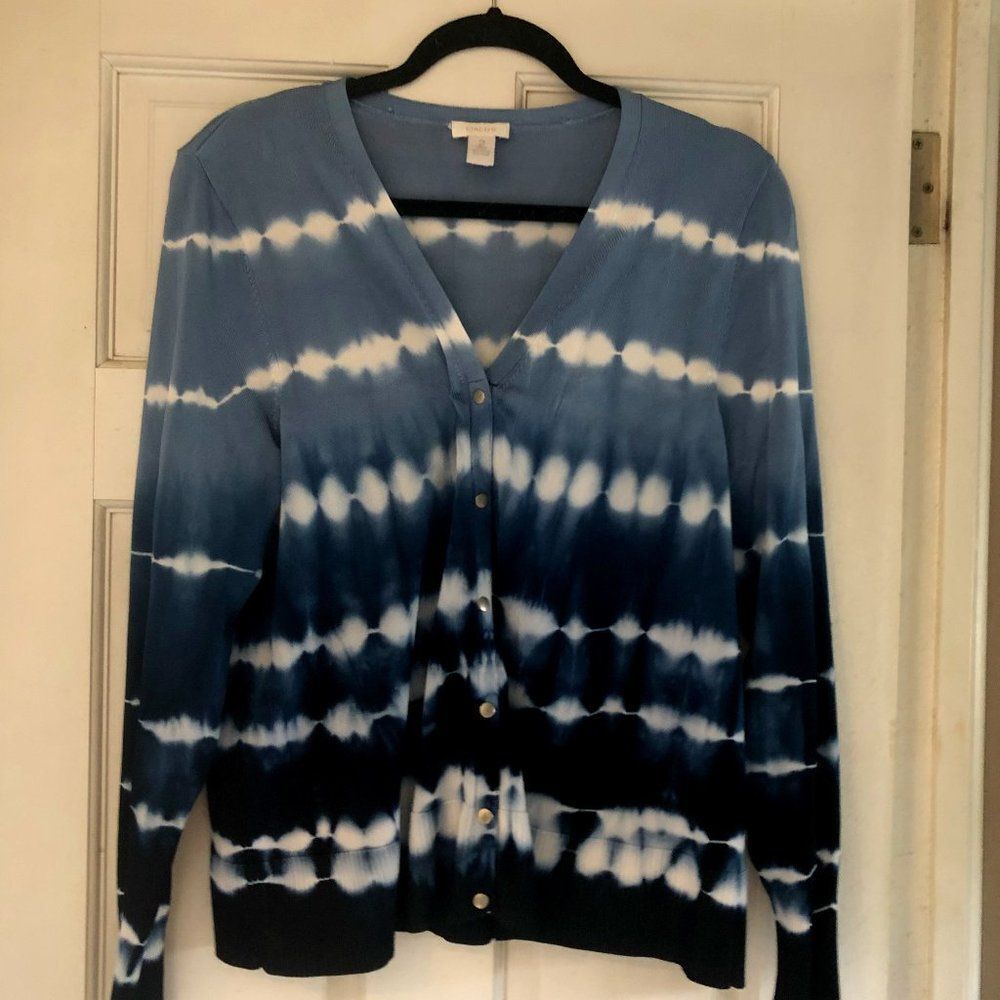 Chicos "Tied Dyed" Dark to Light blue cardigan, size 2 (14/16) -DISCONTINUED   